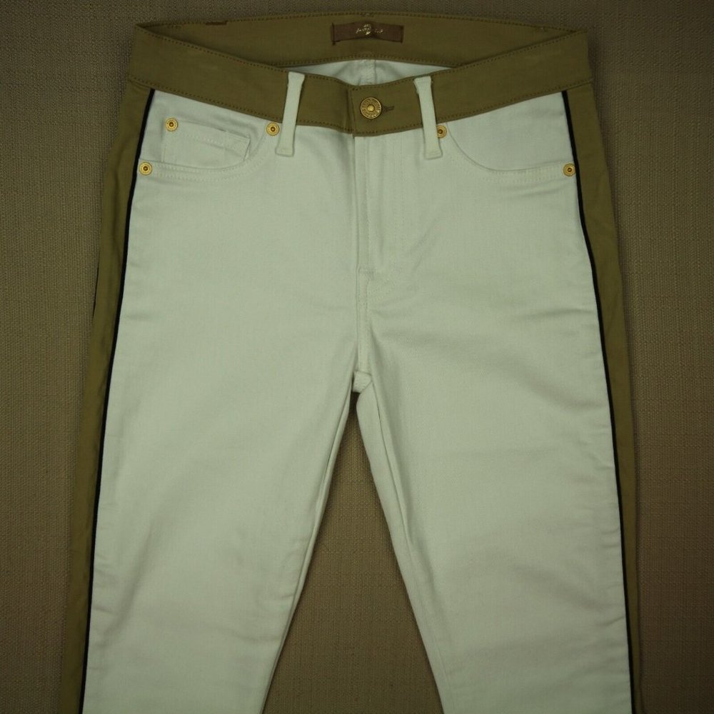 7 For All Mankind Skinny Jeans Women's Size 27 Faux Suede Trim White Denim - Picture 6 of 10